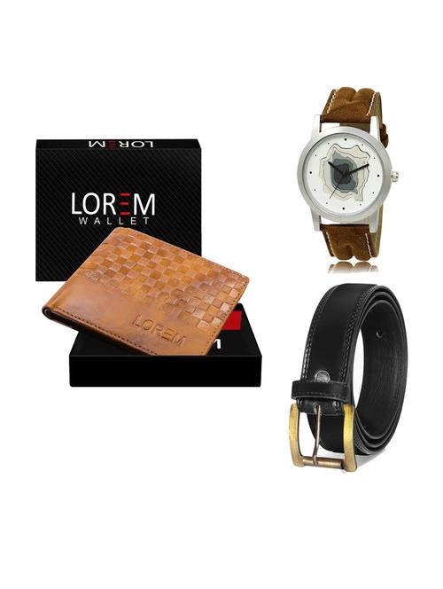 belt, wallet & watch leatherette gift combo - 19233410 - Very Small Image - 1