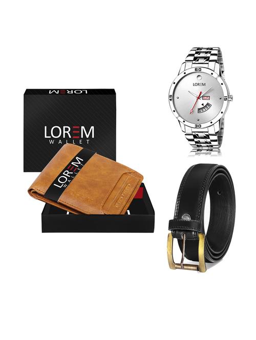 belt, wallet & watch leatherette gift combo - 19233514 - Very Small Image - 1