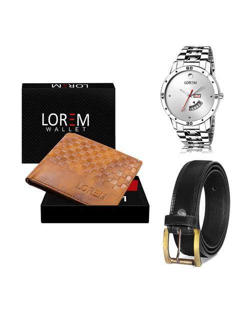 belt, wallet & watch leatherette gift combo - 19233545 - Very Small Image - 1