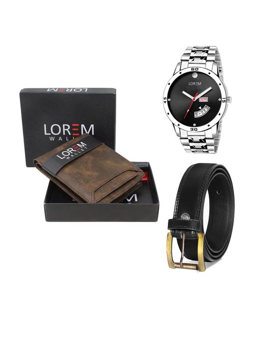 belt, wallet & watch leatherette gift combo - 19233558 - Very Small Image - 1