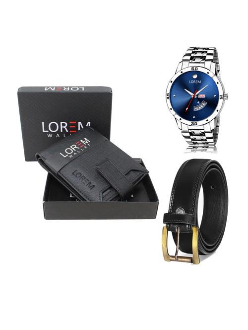belt, wallet & watch leatherette gift combo - 19233606 - Very Small Image - 1