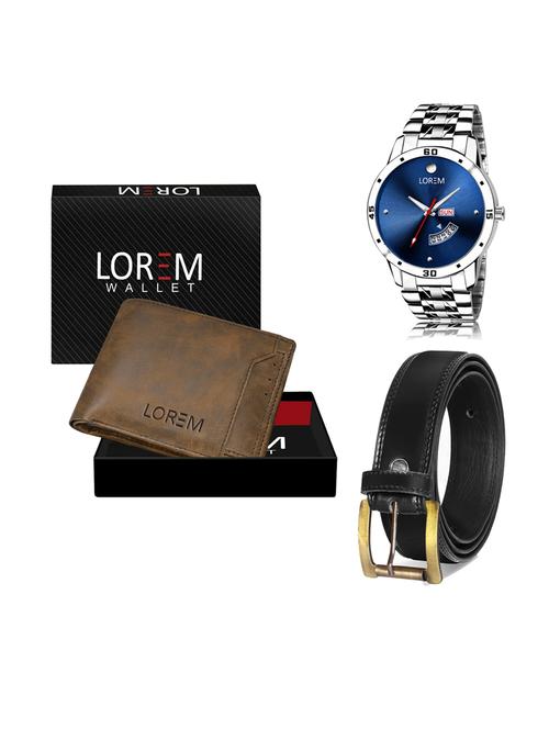 belt, wallet & watch leatherette gift combo - 19233622 - Very Small Image - 1