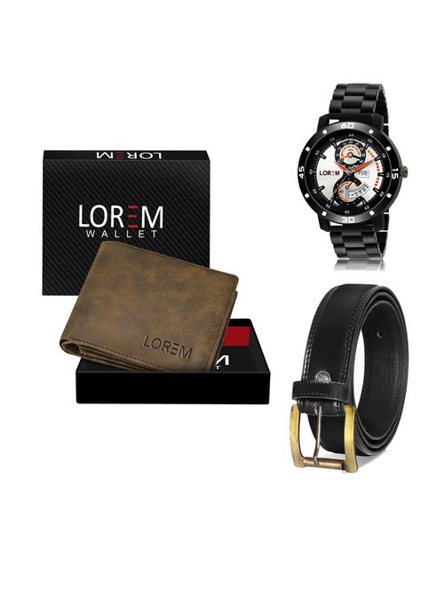 belt, wallet & watch leatherette gift combo - 19233713 - Very Small Image - 1
