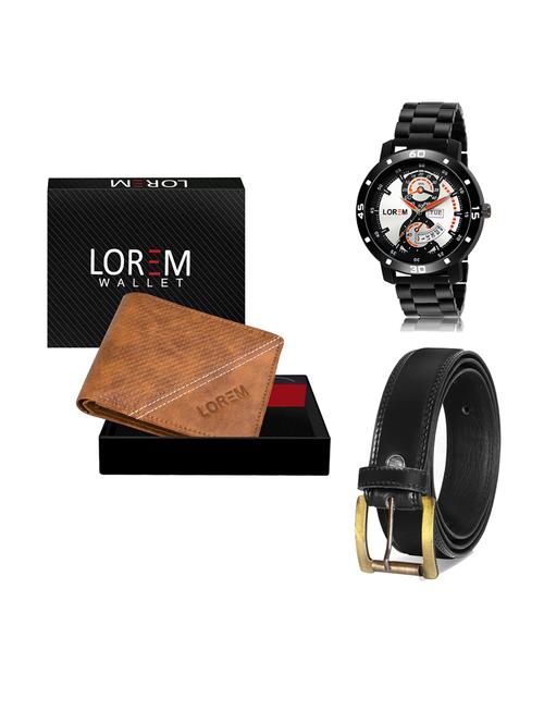 belt, wallet & watch leatherette gift combo - 19233721 - Very Small Image - 1