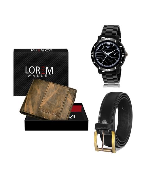 belt, wallet & watch leatherette gift combo - 19233933 - Very Small Image - 1
