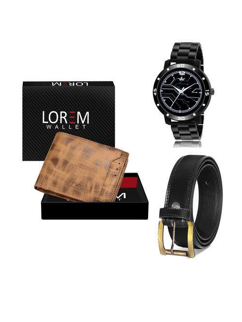 belt, wallet & watch leatherette gift combo - 19233934 - Very Small Image - 1