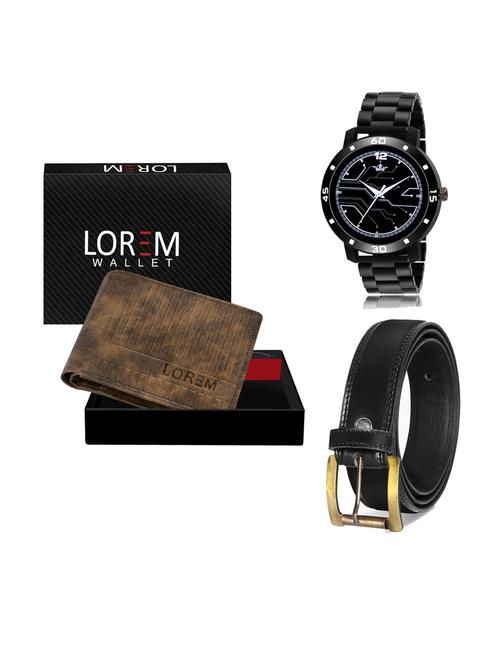 belt, wallet & watch leatherette gift combo - 19233941 - Very Small Image - 1
