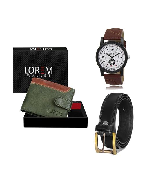 belt, wallet & watch leatherette gift combo - 19234004 - Very Small Image - 1