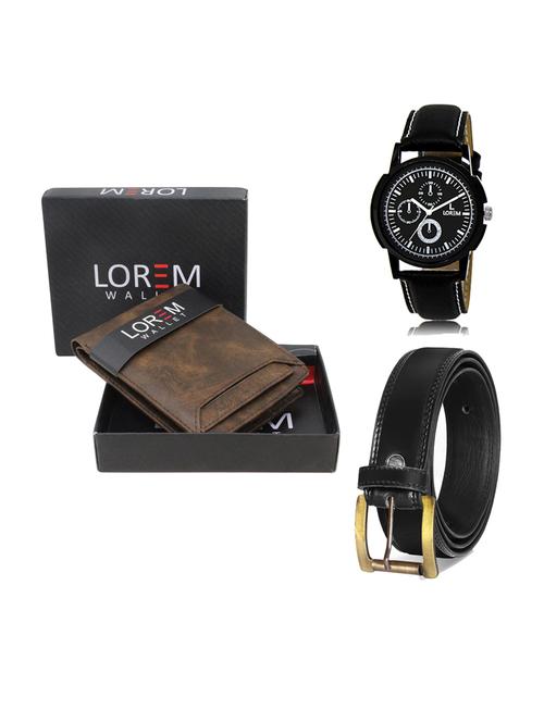 belt, wallet & watch leatherette gift combo - 19234008 - Very Small Image - 1