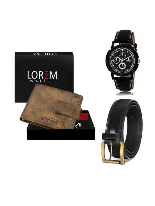 belt, wallet & watch leatherette gift combo - 19234026 - Very Small Image - 1