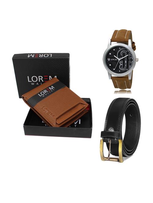belt, wallet & watch leatherette gift combo - 19234052 - Very Small Image - 1