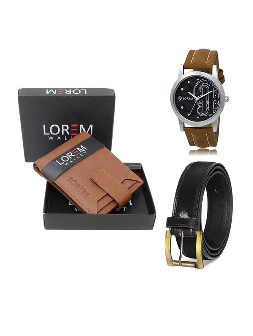 belt, wallet & watch leatherette gift combo - 19234058 - Very Small Image - 1