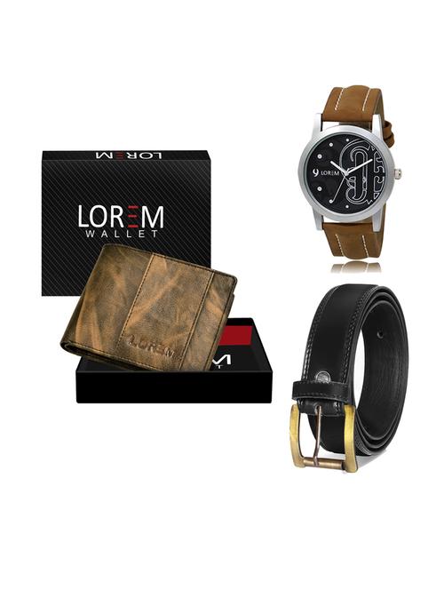 belt, wallet & watch leatherette gift combo - 19234068 - Very Small Image - 1