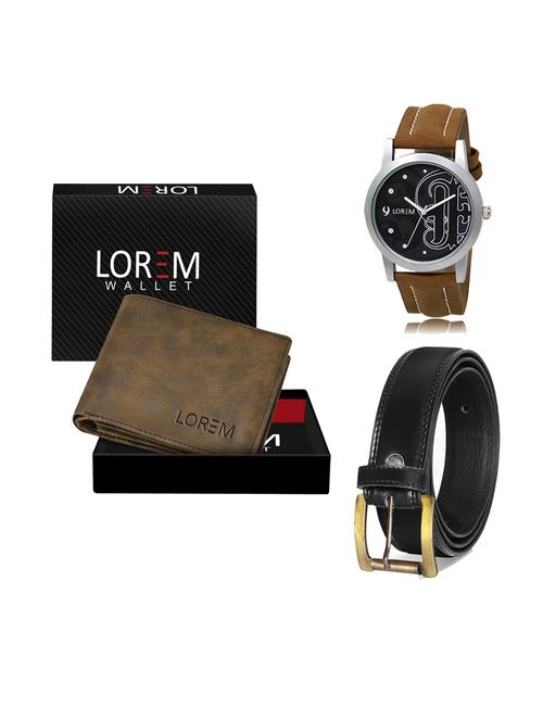 belt, wallet & watch leatherette gift combo - 19234073 - Very Small Image - 1
