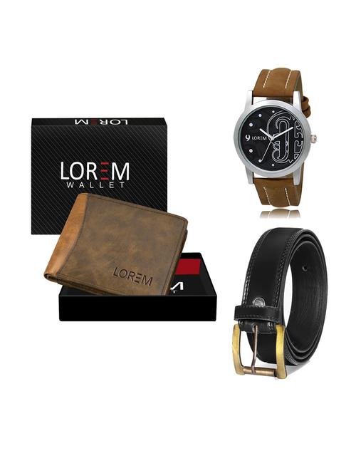 belt, wallet & watch leatherette gift combo - 19234074 - Very Small Image - 1