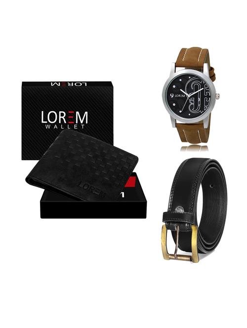 belt, wallet & watch leatherette gift combo - 19234087 - Very Small Image - 1