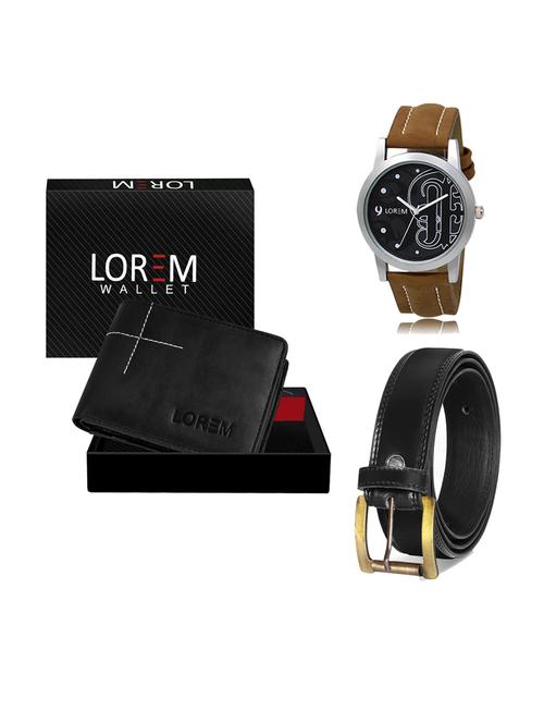 belt, wallet & watch leatherette gift combo - 19234088 - Very Small Image - 1