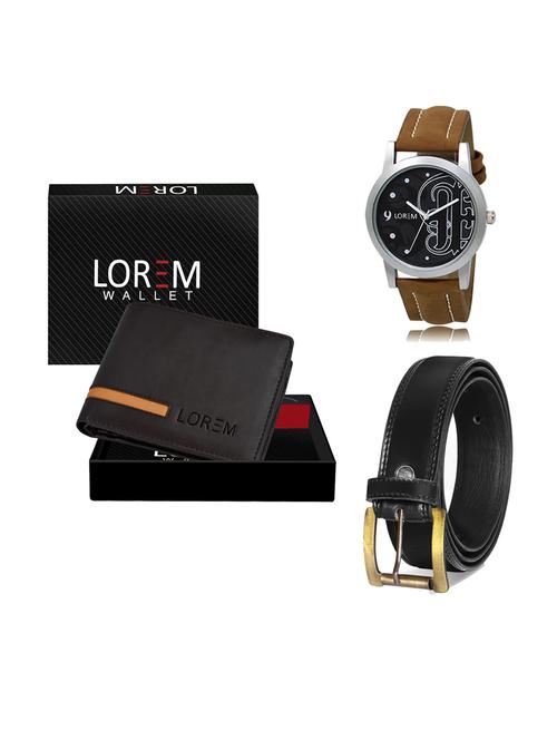 belt, wallet & watch leatherette gift combo - 19234091 - Very Small Image - 1