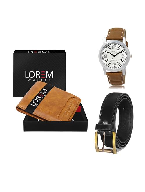 belt, wallet & watch leatherette gift combo - 19234099 - Very Small Image - 1