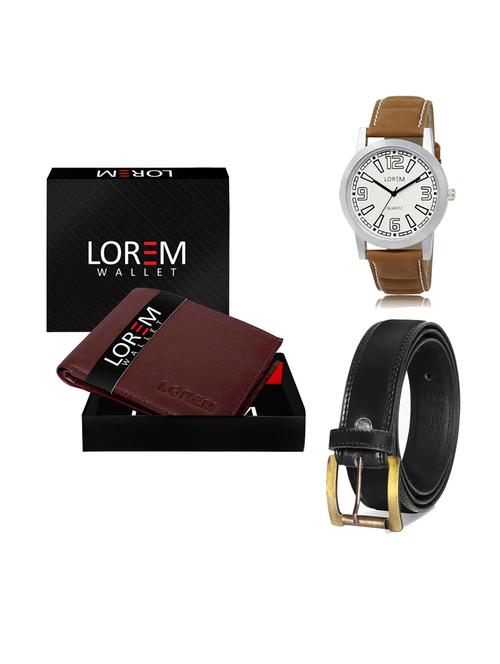 belt, wallet & watch leatherette gift combo - 19234107 - Very Small Image - 1