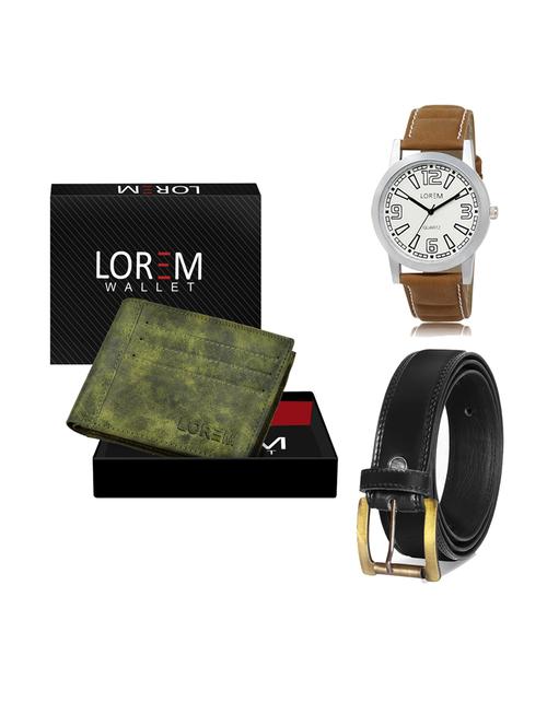 belt, wallet & watch leatherette gift combo - 19234110 - Very Small Image - 1