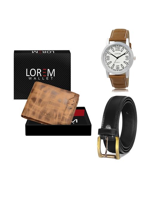 belt, wallet & watch leatherette gift combo - 19234114 - Very Small Image - 1