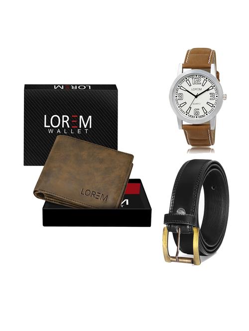 belt, wallet & watch leatherette gift combo - 19234118 - Very Small Image - 1