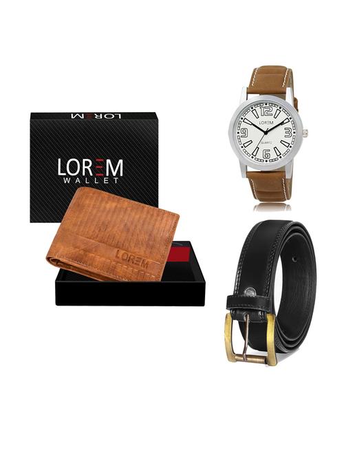 belt, wallet & watch leatherette gift combo - 19234122 - Very Small Image - 1