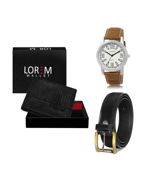 belt, wallet & watch leatherette gift combo - 19234124 - Very Small Image - 1