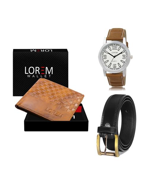 belt, wallet & watch leatherette gift combo - 19234130 - Very Small Image - 1