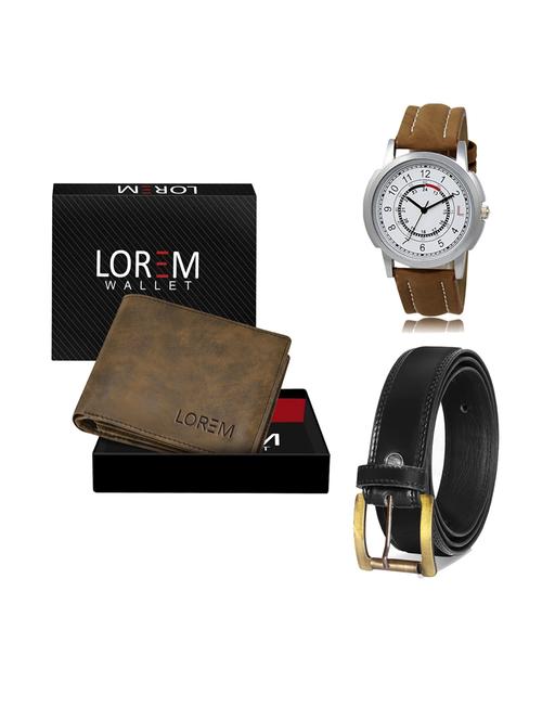belt, wallet & watch leatherette gift combo - 19234208 - Very Small Image - 1