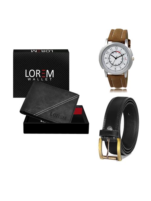 belt, wallet & watch leatherette gift combo - 19234218 - Very Small Image - 1