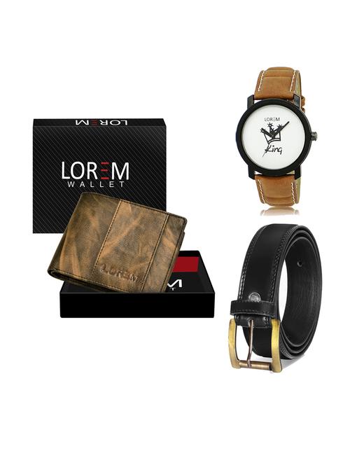 belt, wallet & watch leatherette gift combo - 19234248 - Very Small Image - 1