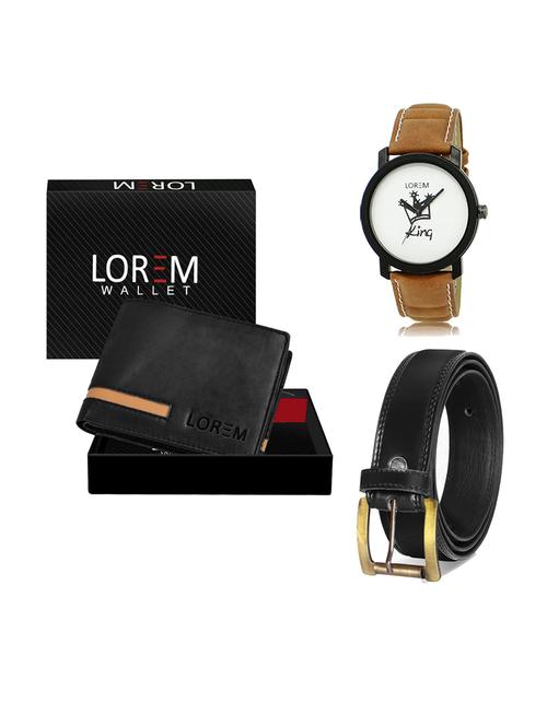 belt, wallet & watch leatherette gift combo - 19234270 - Very Small Image - 1