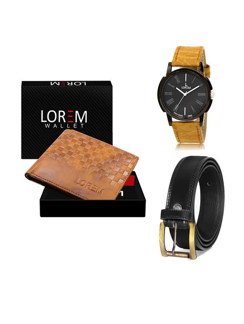 belt, wallet & watch leatherette gift combo - 19234310 - Very Small Image - 1