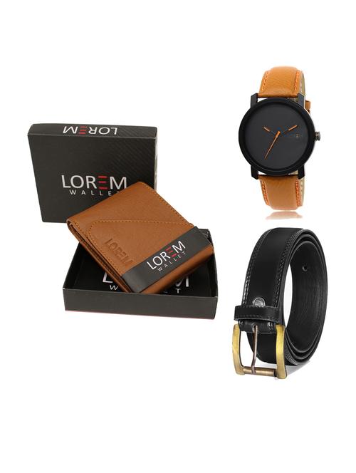 belt, wallet & watch leatherette gift combo - 19234320 - Very Small Image - 1