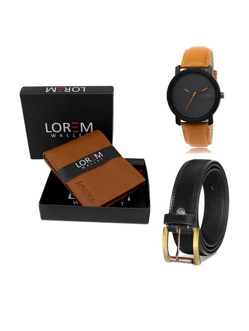 belt, wallet & watch leatherette gift combo - 19234321 - Very Small Image - 1
