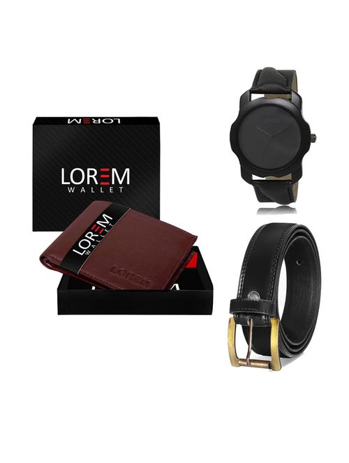 belt, wallet & watch leatherette gift combo - 19234422 - Very Small Image - 1
