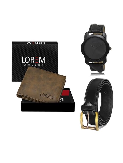 belt, wallet & watch leatherette gift combo - 19234433 - Very Small Image - 1