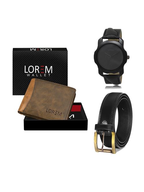 belt, wallet & watch leatherette gift combo - 19234434 - Very Small Image - 1