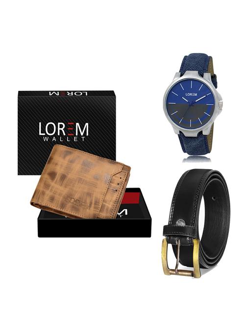 belt, wallet & watch leatherette gift combo - 19234519 - Very Small Image - 1