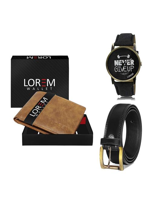 belt, wallet & watch leatherette gift combo - 19234646 - Very Small Image - 1