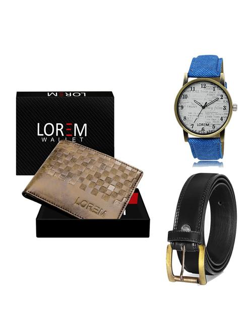 belt, wallet & watch leatherette gift combo - 19234714 - Very Small Image - 1