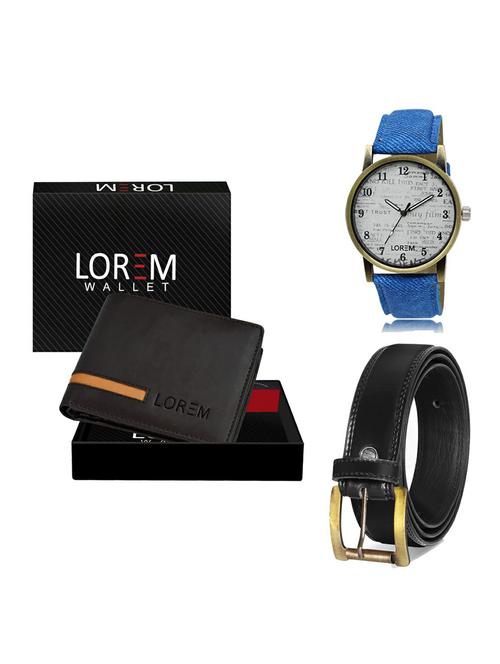 belt, wallet & watch leatherette gift combo - 19234721 - Very Small Image - 1