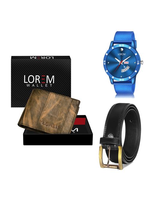 belt, wallet & watch leatherette gift combo - 19236902 - Very Small Image - 1