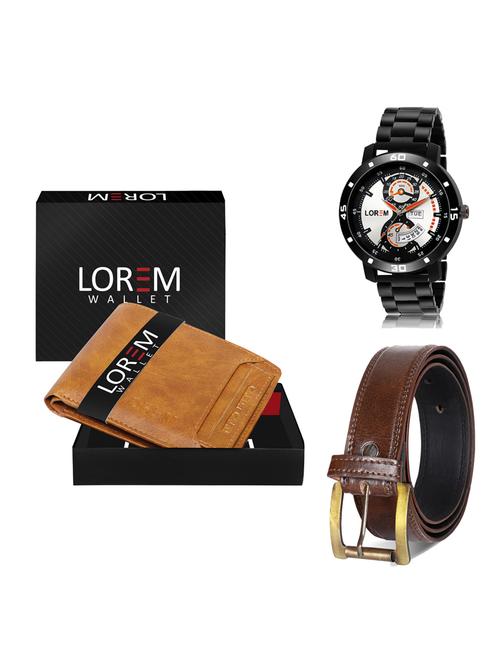 belt, wallet & watch leatherette gift combo - 19237151 - Very Small Image - 1