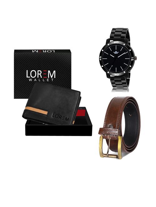 belt, wallet & watch leatherette gift combo - 19237913 - Very Small Image - 1
