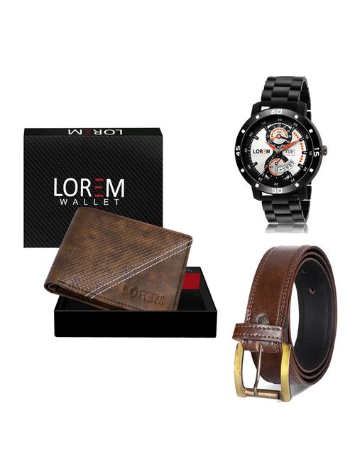 belt, wallet & watch leatherette gift combo - 19237916 - Very Small Image - 1