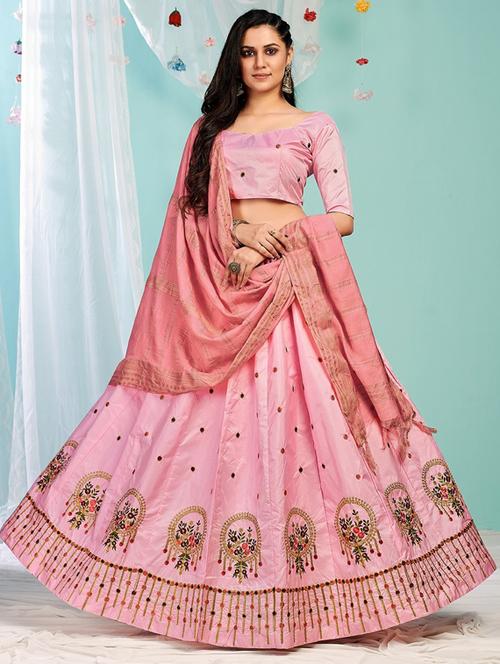 pink solid flared lehenga - 19242414 - Very Small Image - 1
