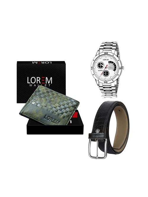 belt, wallet & watch leatherette gift combo - 19243308 - Very Small Image - 1